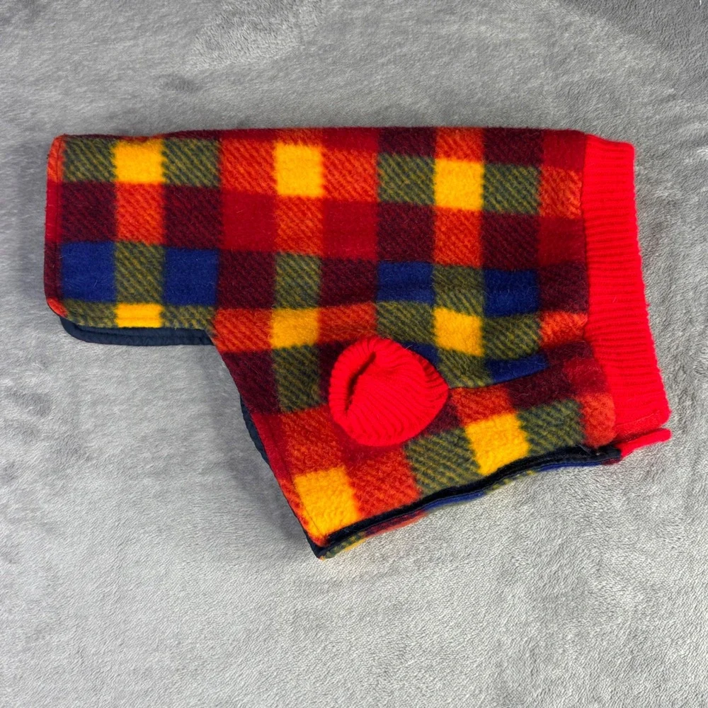 Signature Dog Coat Pet Jacket Small Red Blue Yellow Plaid‎ Fleece Lined Velcro